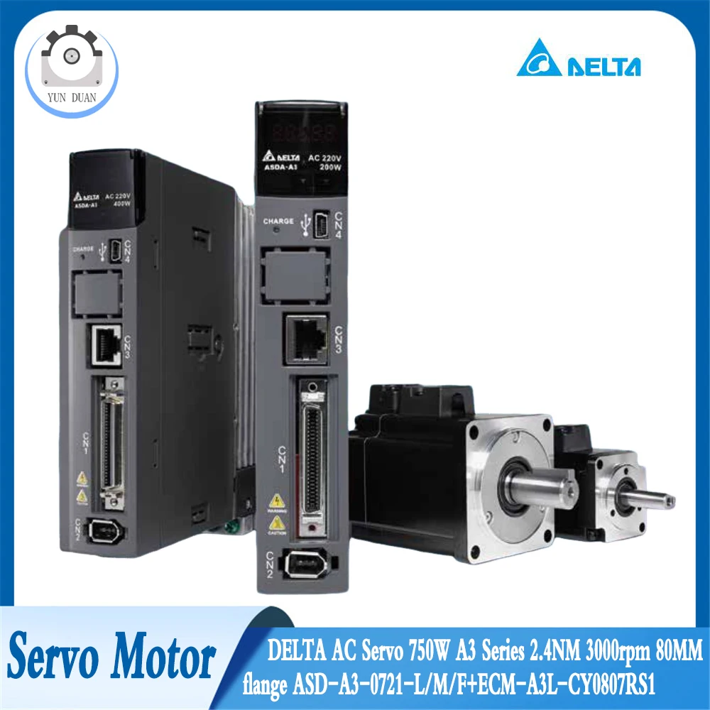 

DELTA AC Servo 750W A3 Series 2.4Nm 3000rpm 80MM flange ASD-A3-0721-L/M/F+ECM-A3L-CY0807RS1 24bit Absolute encoder CANopen RS485