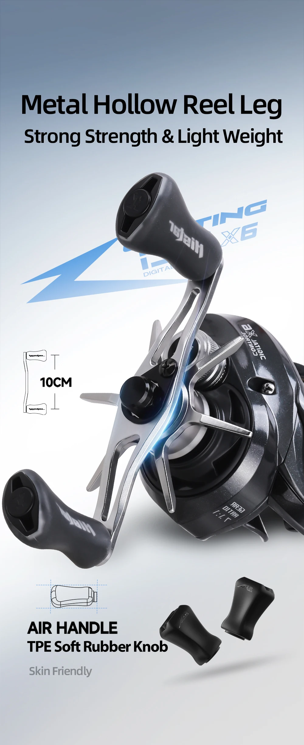 HASIDA X6 DC Baitcasting-Rolle IDC Digitalbremse Anti-Backlash Low-Profile-Wurfrolle 7.1:1 Leichter Carbonrahmen – Detail 14