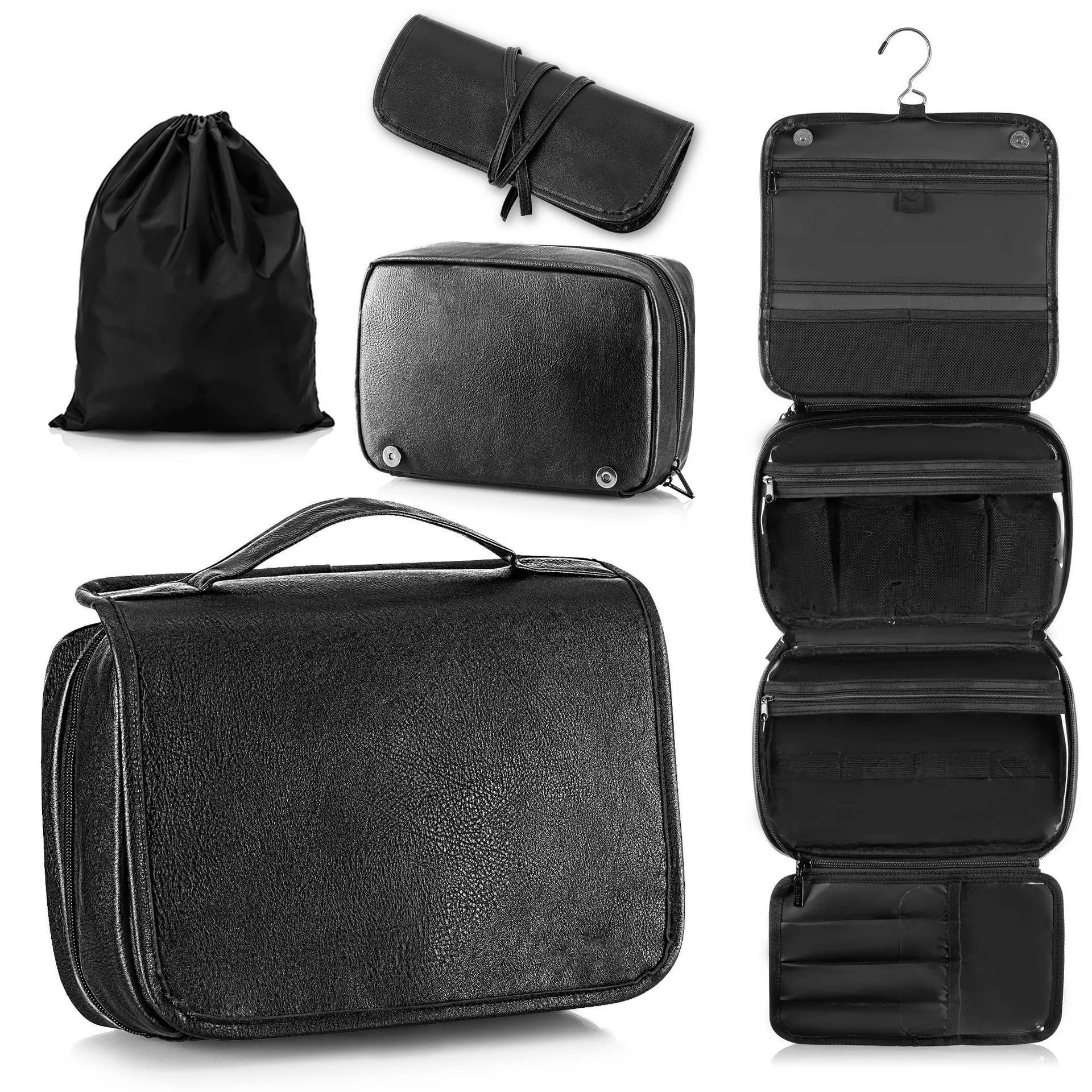 Travel Makeup Bag Women's Large Capacity Cosmetic Portable Organizer Storage Toiletry Bags Vertical Free-Standing Brush Holder