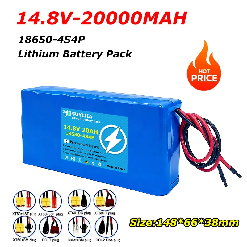 14.8V 20Ah 18650 Lithium Battery Pack 4S4P 16.8V with 20A BMS for LED Night Fishing Light Heater Miner's Light Amplifier Battery