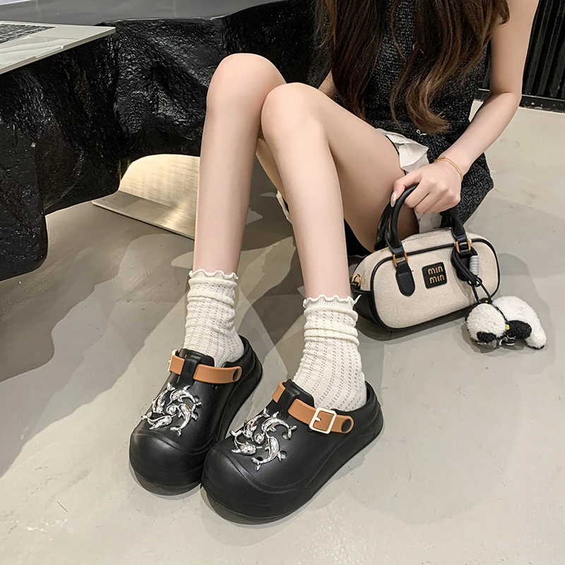 المرأة صيف جديد سميكة القاع عدم الانزلاق المألوف نعال شاطئ عادية عالية الكعب الحيوان نمط ثقب النعال ارتداء خارج #4