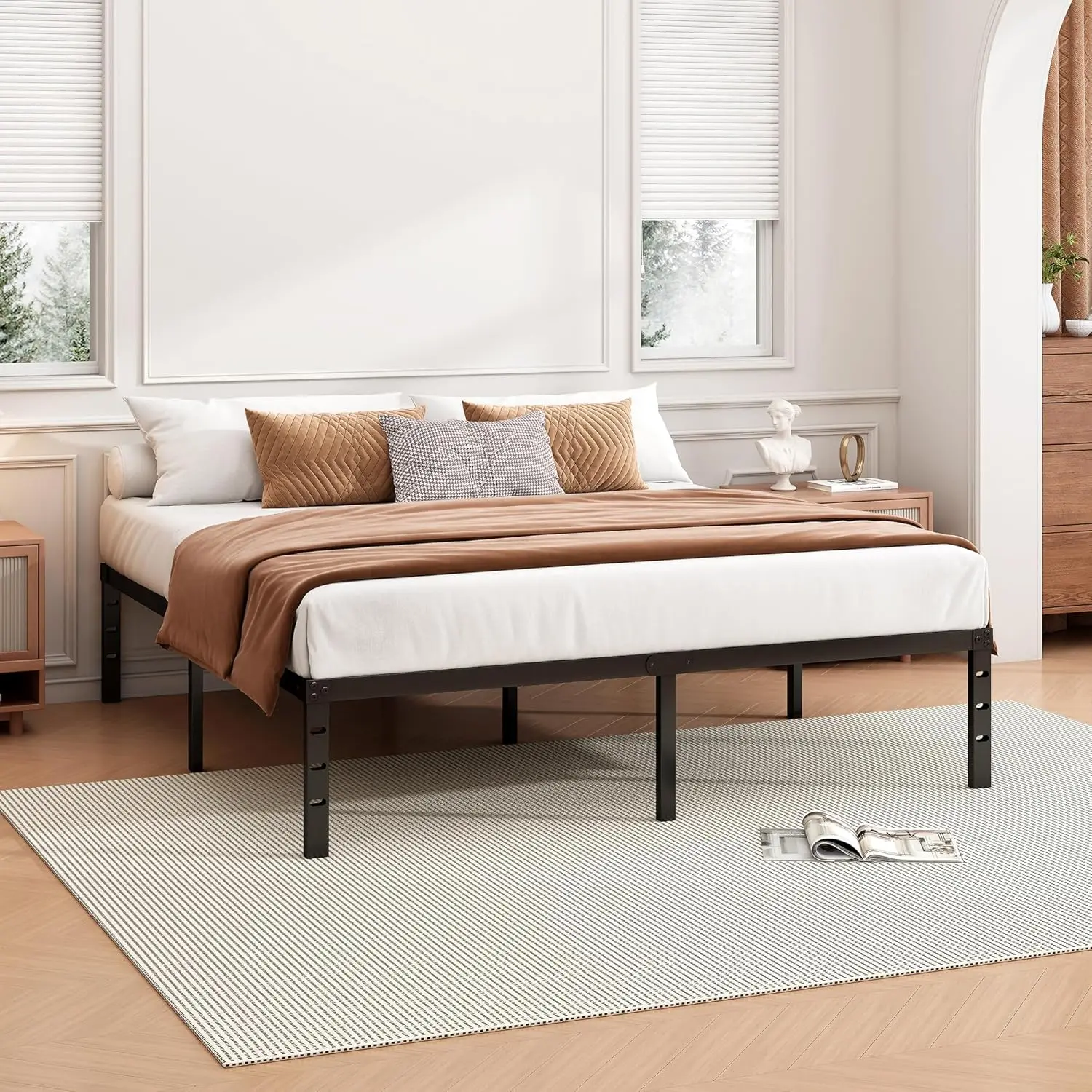 14 Inch Queen Bed Frame - Sturdy Metal Platform Queen Size, No Box Spring Needed, Heavy Duty, Easy Assembly, Strong Bearing Capa