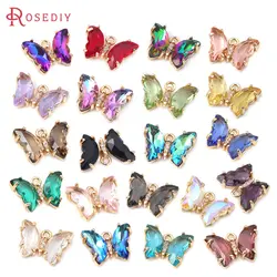 10PCS 18K Gold Color Brass and Zircon and Glass Butterfly Charms Pendants High Quality Diy Jewelry Making Necklace Earrings
