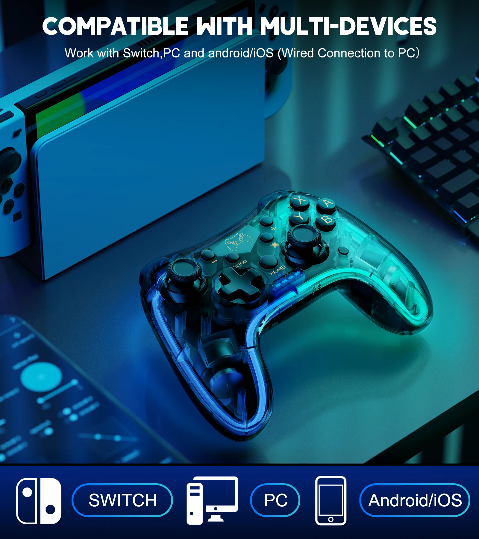 BEBONCOOL Q220/Q280 Gamepad con interruttore wireless Controller Cool Pro compatibile per controller Switch Lite/Switch OLED/Switch