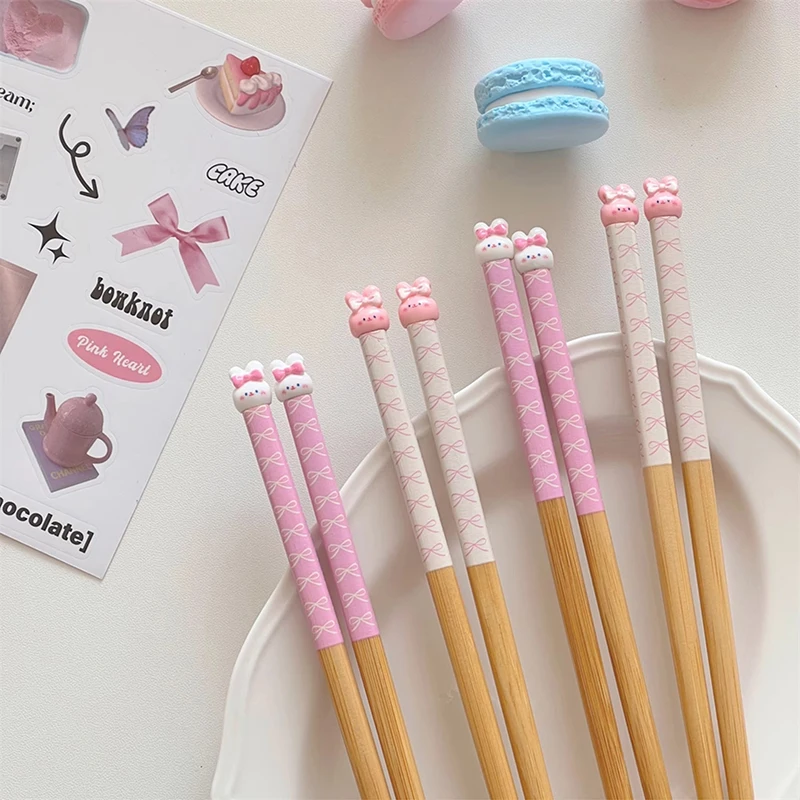 Kawaii Bunny Chinese Chopsticks Cute Wooden Korean Style Japanese Sushi Chopstick For Kids Adult Tableware Kitchen Accessories view 4