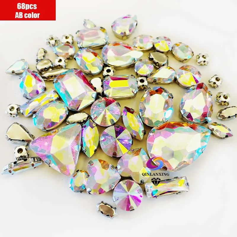 68Pcs Mix Kristall Splitter Klaue Einstellung Strass Nähen Kleiden Für Handarbeit Stein DIY Nähen Auf Hochzeit Kleid Schuhe Taschen – Detail 4
