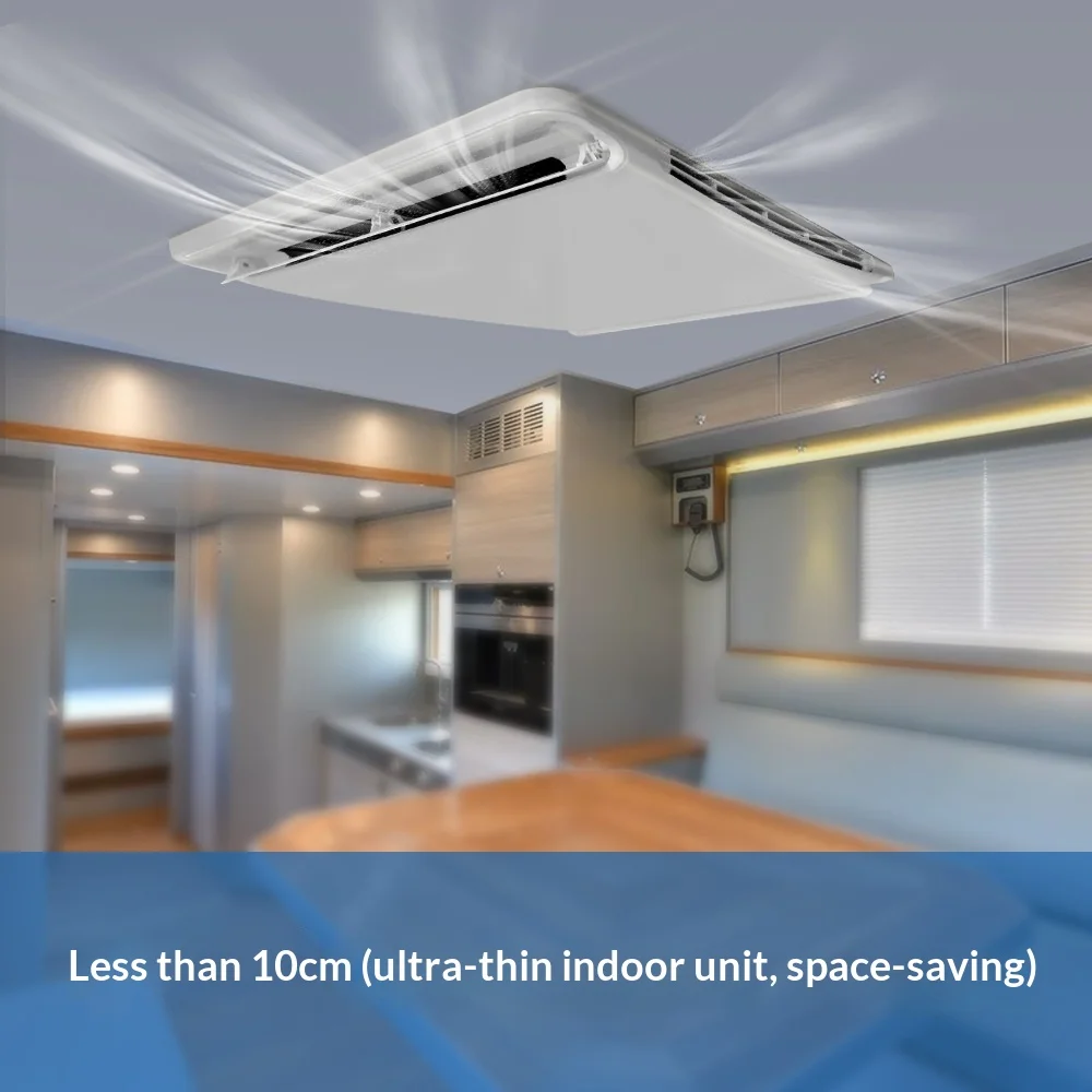 For Electric Vehicle-Mounted All-in-One Ultra-Thin Roof-Mounted RV Air Conditioner with 9000-12000 BTU Heating & Cooling 220V