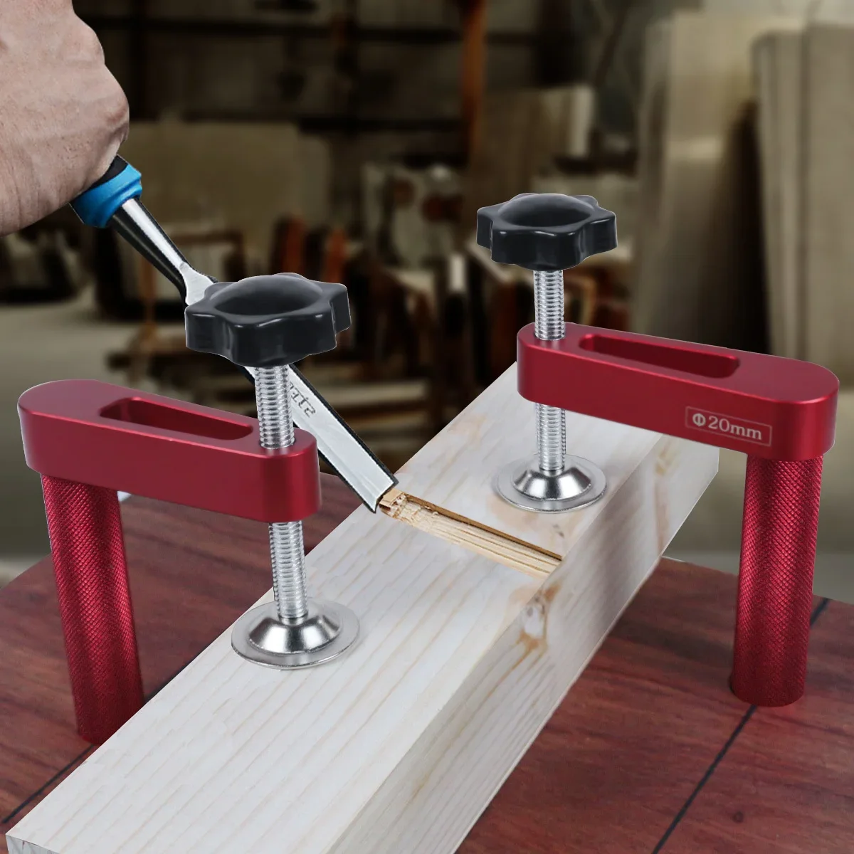 

1pc 19mm/20mm Dog Hole Clamp Woodworking Benchtop Bench Dog Clamp Aluminum Alloy (3/4in and 0.79in) Fixed Clip