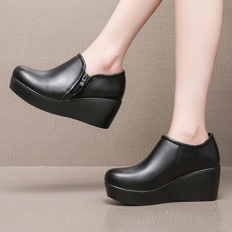 

GKTINOO Real Soft Leather Deep Mouth Pumps Round Toe Mid Heel Non-Slip Sole Fashion Comfortable Casual Working Mom's Shoes