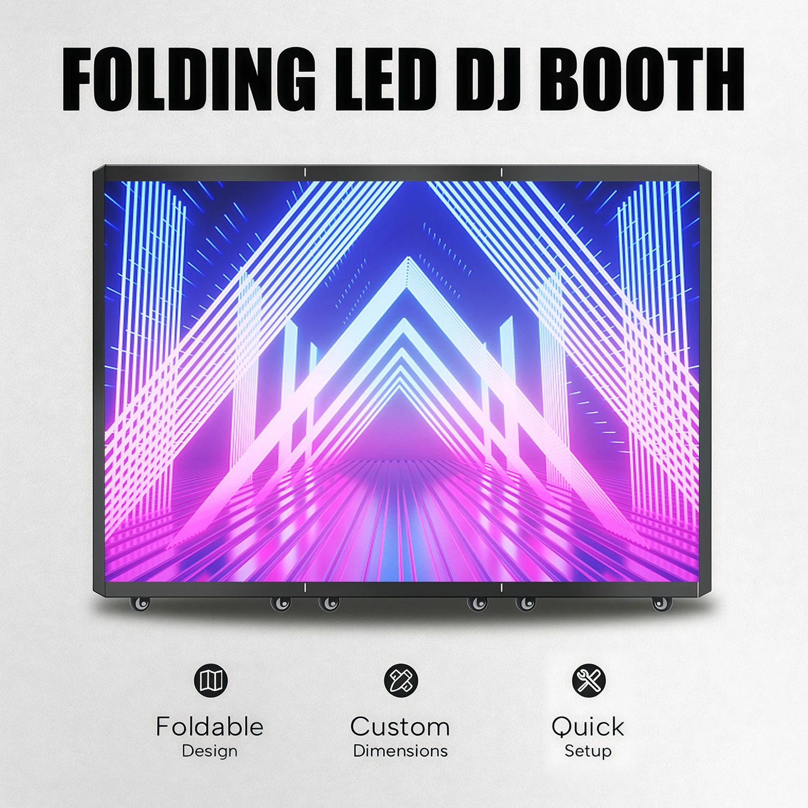 Foldable LED DJ Booth with Video Wall, Stable Space-Saving DJ Display Stand with Flight Case for Events, Weddings & Parties