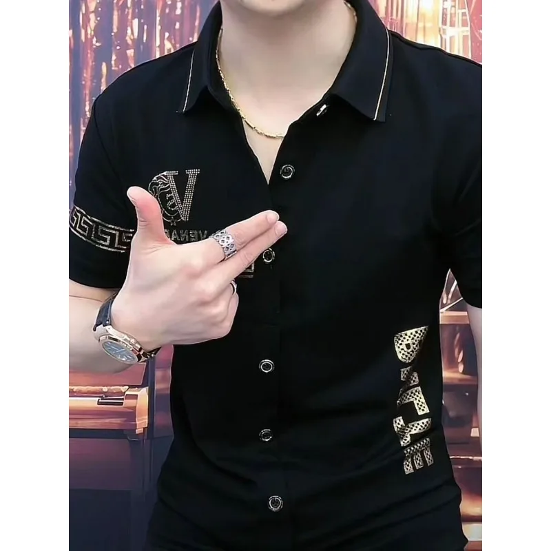 Men's Summer Fashion Casual Half-sleeved Top Korean Style Slim Short-sleeved Shirt Loose Print Versatile Cardigan