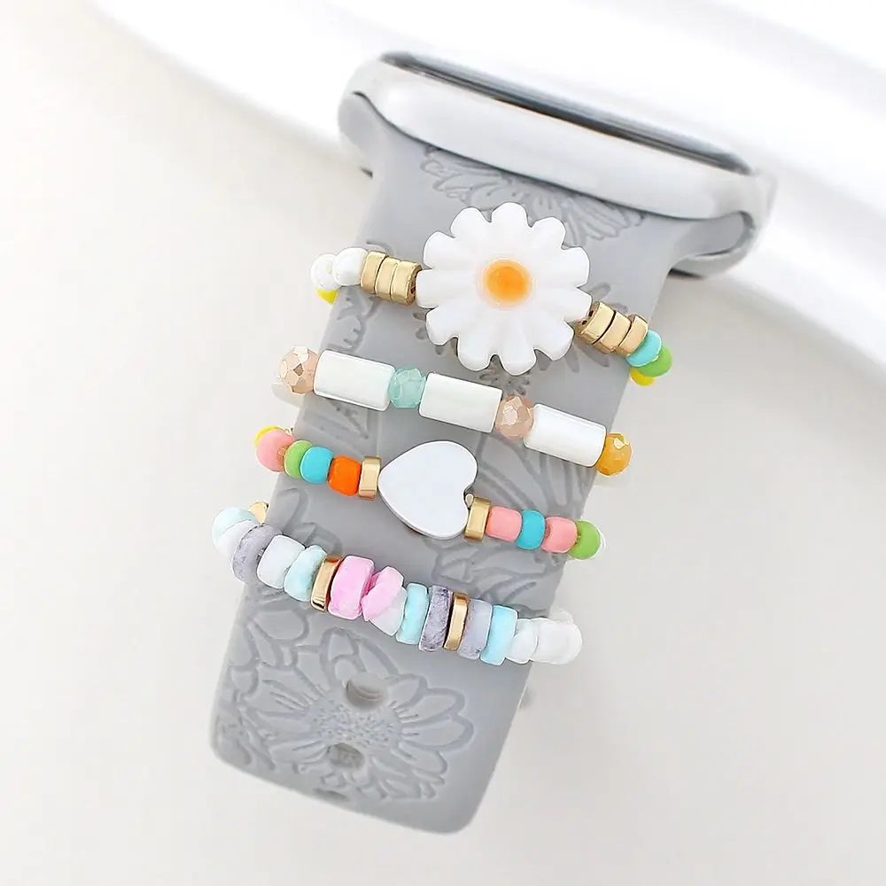4pcs Flowers Watch Band Ornament Shells Beads Fashion Wristbelt Charms Strap Decorative Tool for Apple Watch Band