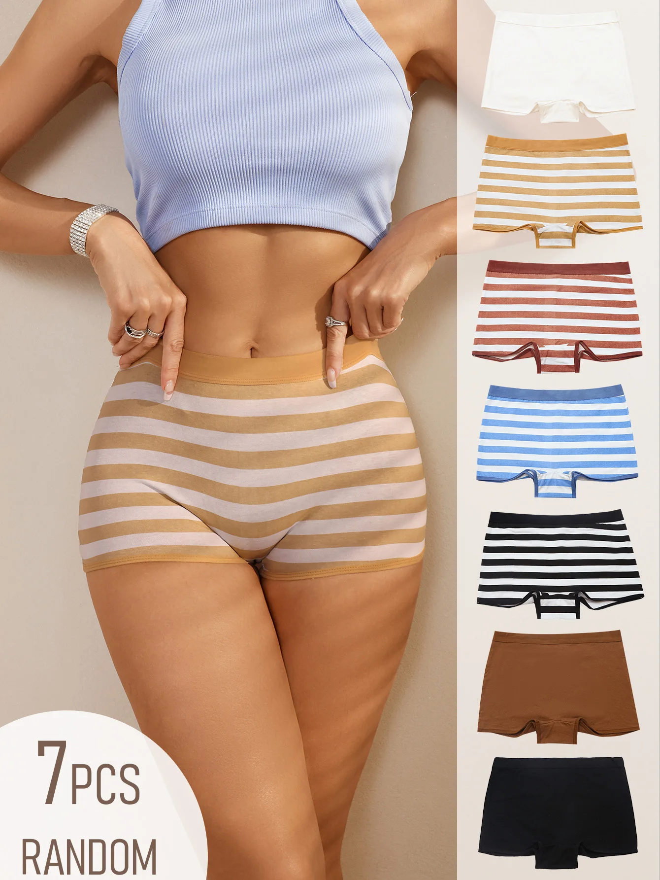 7-Pack Random Color Blocking or Striped Flat Angle Women's Underwear Skin Friendly Pure Cotton