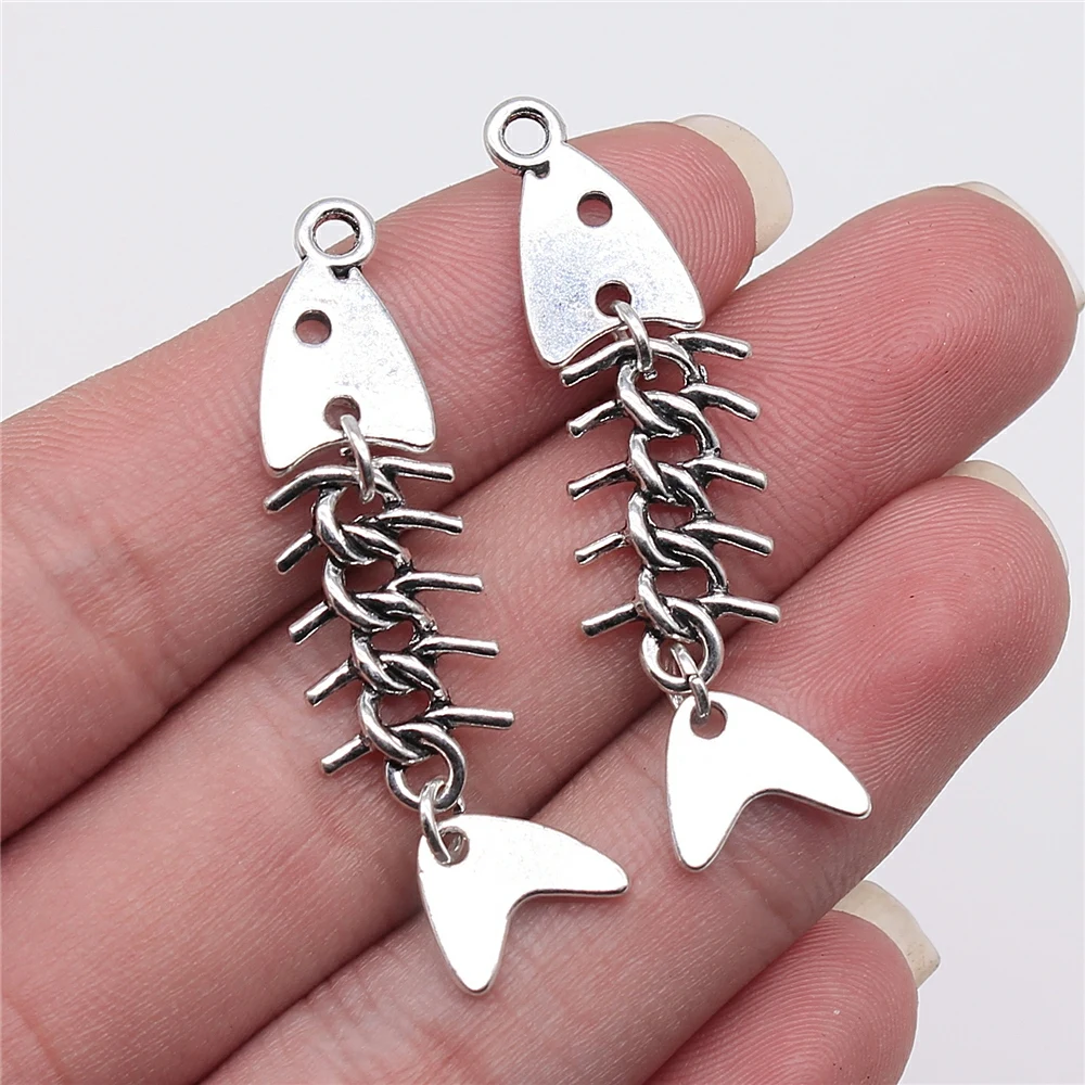 WYSIWYG 4pcs 46x11mm Antique Silver Color Fish Bone Charms Pendant For Jewelry Making DIY Jewelry Findings