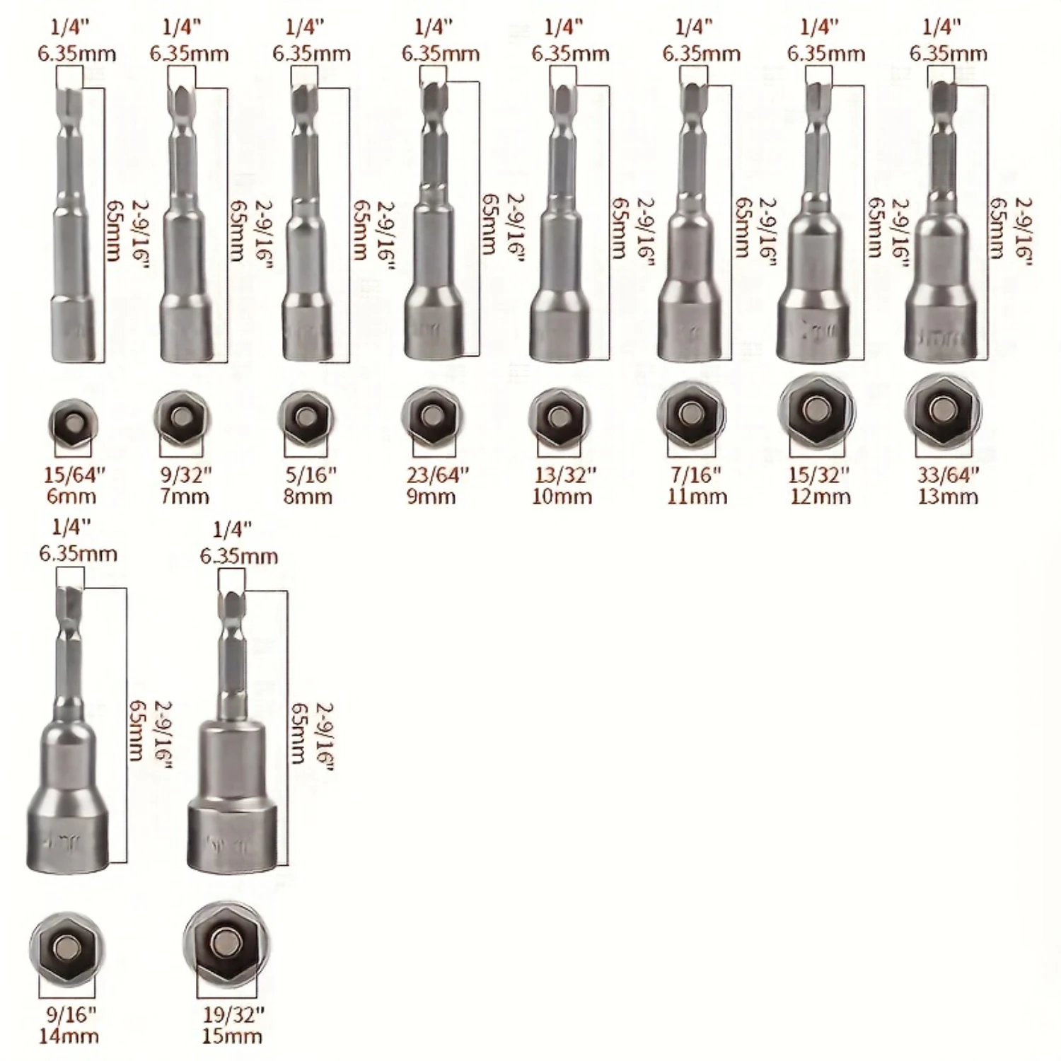 ทนทานเกรดมืออาชีพ 10 ชิ้น Chrome Vanadium Steel หกเหลี่ยมจับชุด - 6-15 มม. เครื่องมือทํางานความแม่นยําสําหรับที่แม่นยํา