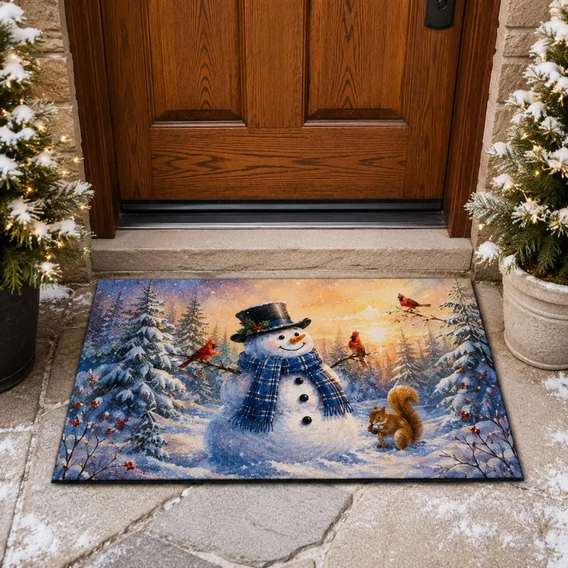Christmas Welcome Gnome Doormat Buffalo Plaid Dwarf Print Indoor Floor Rug  Entryway Carpet for Porch Front Door Home Decor