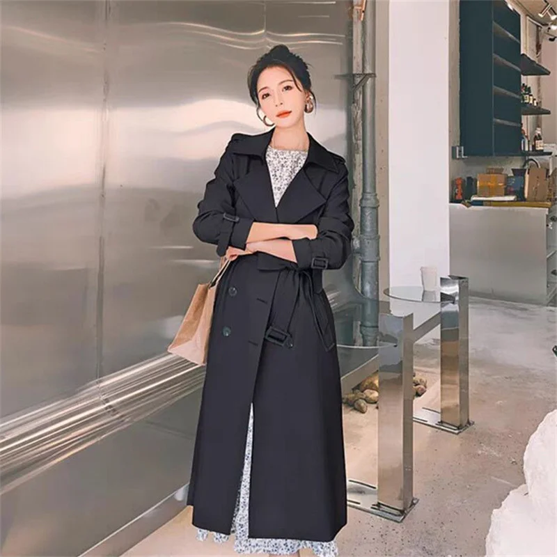 معطف طويل أنيق للنساء سترة واقية مزدوجة الصدر وشاحات معطف نحيف ملابس علوية غير رسمية ملابس الشارع لربيع الخريف #1