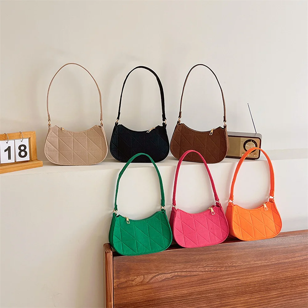 Trendy Felt Shoulder Bags For Women Women\'S Subaxillary Bag Design Advanced Texture Armpit Handbags Purses Crescent Saddle Bag