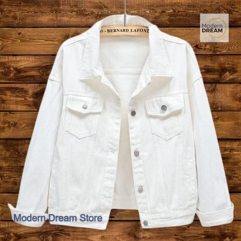 Korean style white coat denim jacket women's spring and autumn new fashion short loose long sleeve Joker casual jacket vest