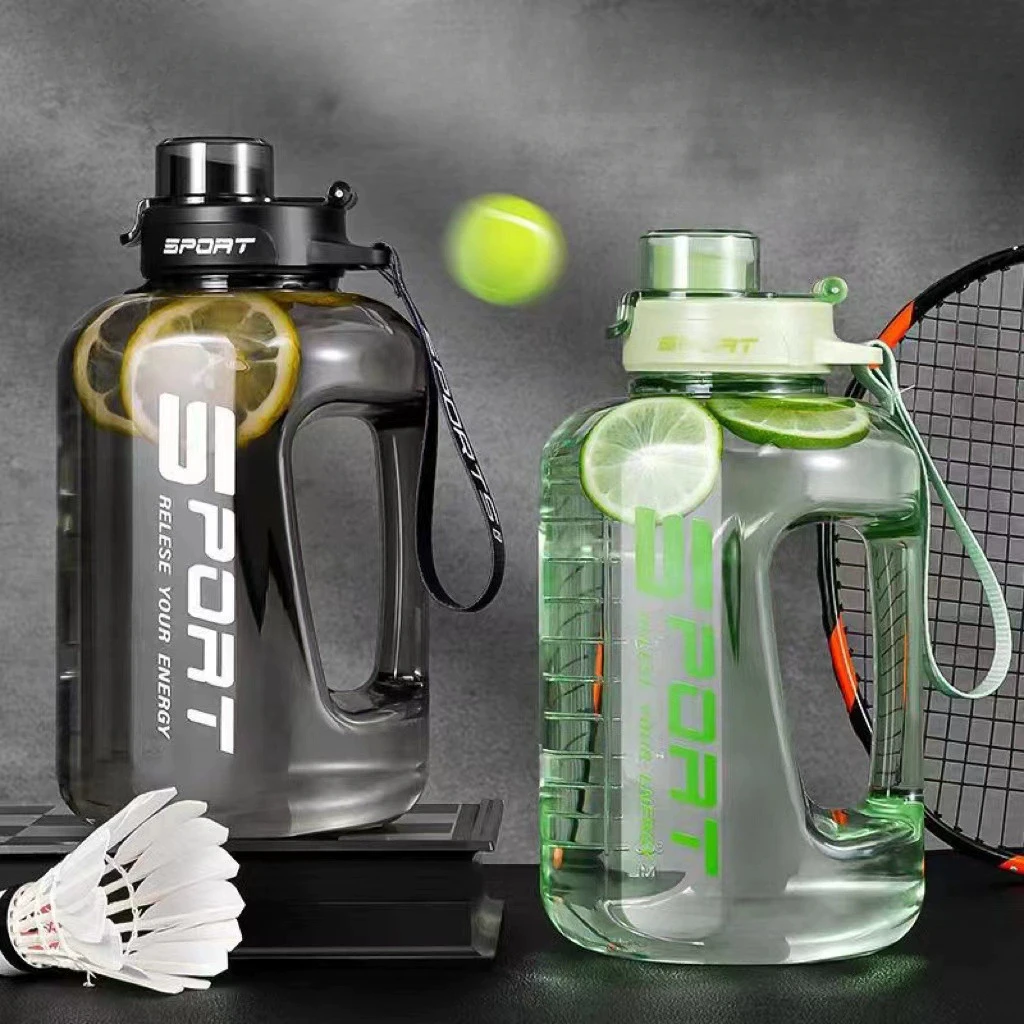 1.2L/1.7L Large Capacity Ton Bucket Water Bottle Large Belly Cup Fitness Sports Water Bottle Portable Plastic Space Cup