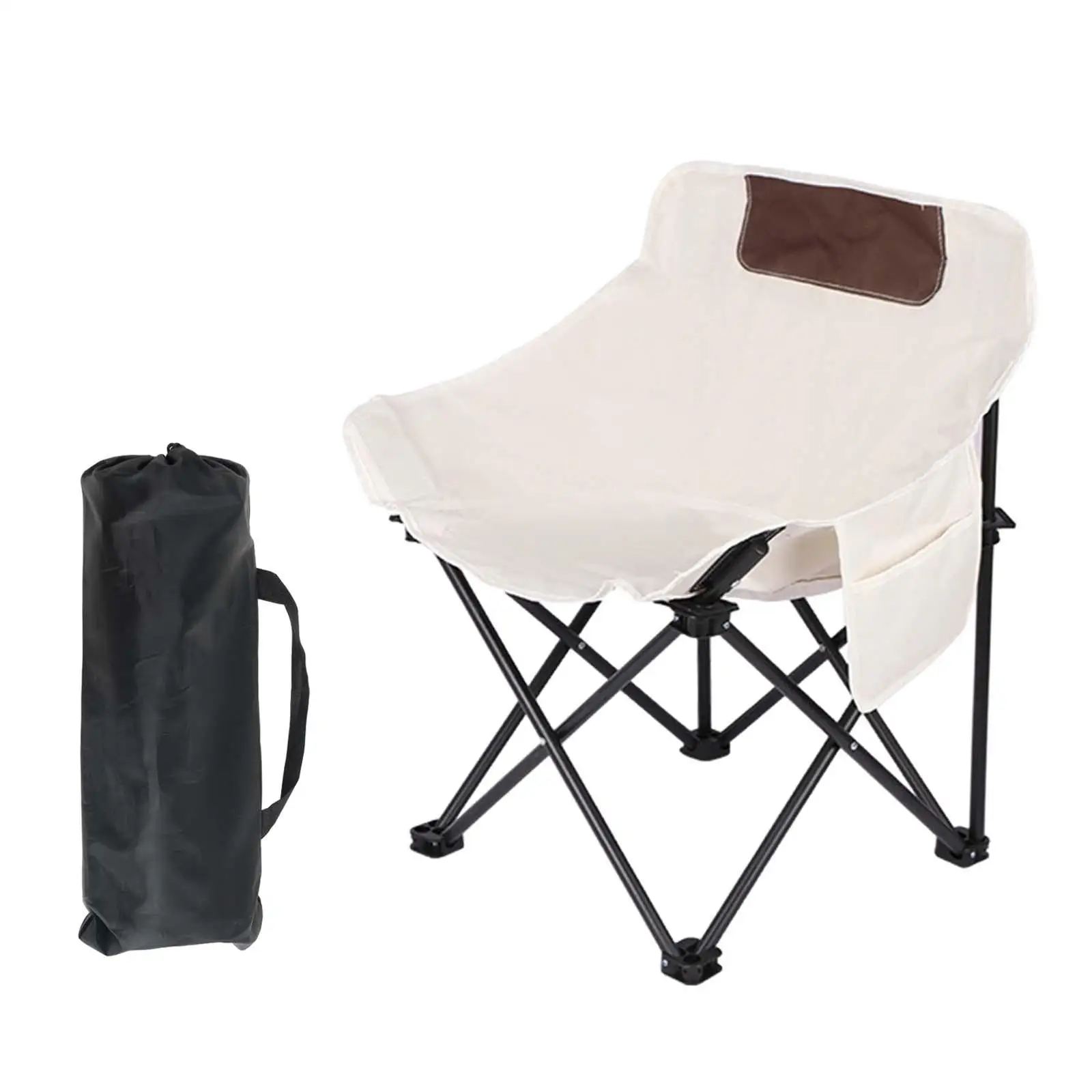 Folding Camping Chair Outdoor Moon Chair with Pocket 150kg Heavy Duty Nonslip