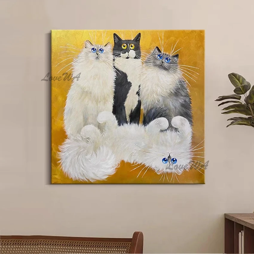 صورة جدارية لغرفة النوم، لوحة زيتية مزخرفة على شكل حيوان قطة لطيف، عمل فني عالي الجودة، ديكور منزلي، فن قماش بالجملة، غير مؤطرة