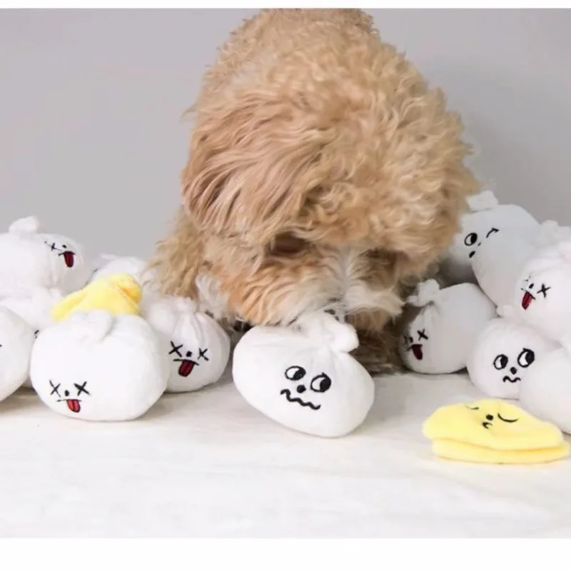 

Ins New Pet Toy Plush Steamed Bun Makes Sound While Chewing The Steamed Buns Ginding Teeth Slow Food Tibetan Food Puzzle Dog Toy