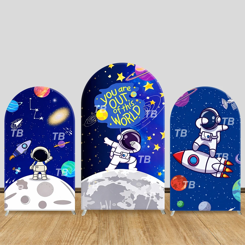 

Space Astronaut Arch Backdrop Cover "You Are Out Of This World" Kids Party Decor Photo Booth Supplies