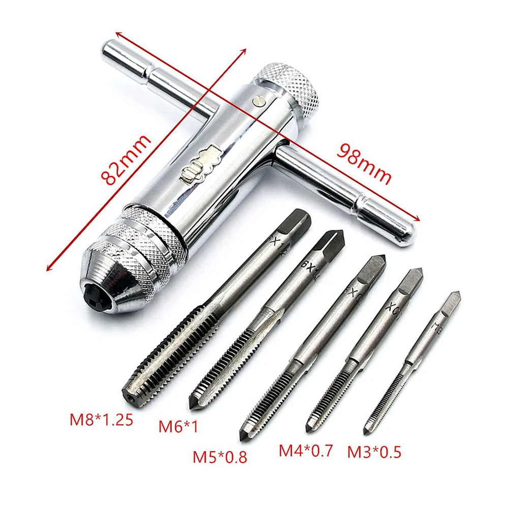 Adjustable T-Handle Ratchet Tap Wrench M3/M4 M5 M6 M8 Screw Thread Tap Drill Bit Set Hand Tapping Tools