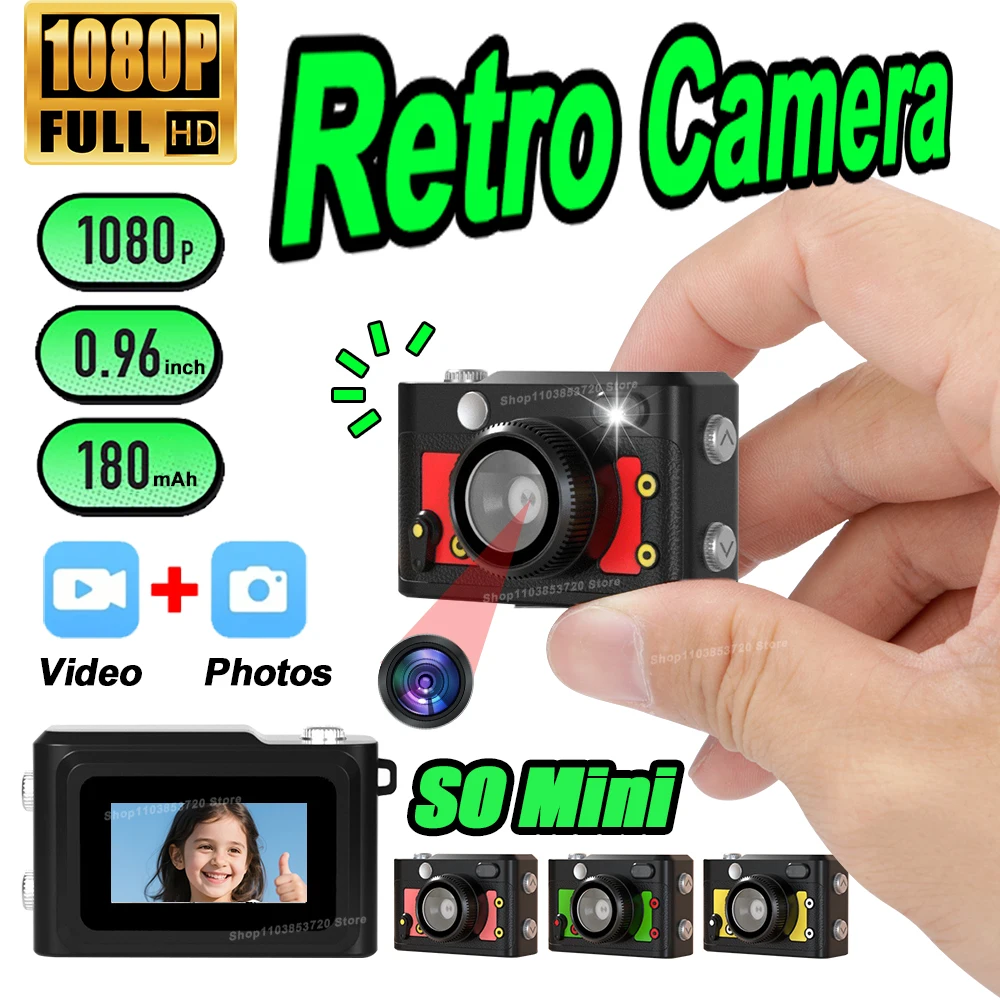 

Camera 0.96 Inch 1080P HD Sports Student Camera Campus Portable Small Photo Camera Retro CCD 0-128G Memory Card Necklace Camera