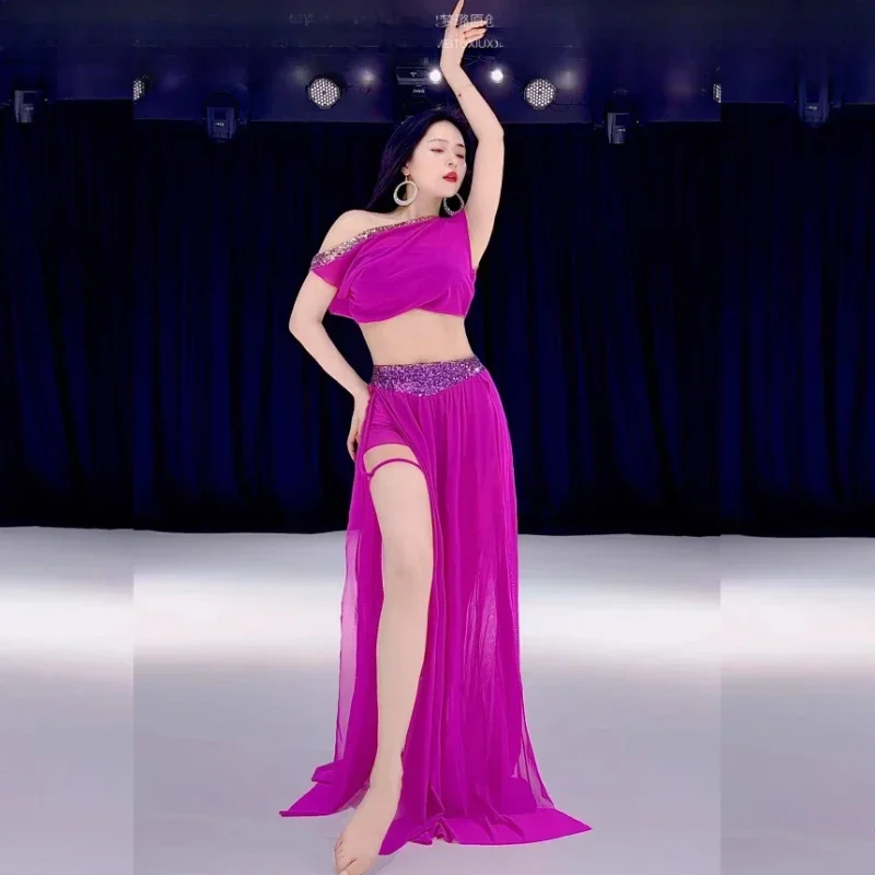 

Girl's Oriental Belly Dancing Practice Suit Belly Dancer Costume Women Popsong Set Long Sleeves Top+Sexy Long Skirt 2pcs