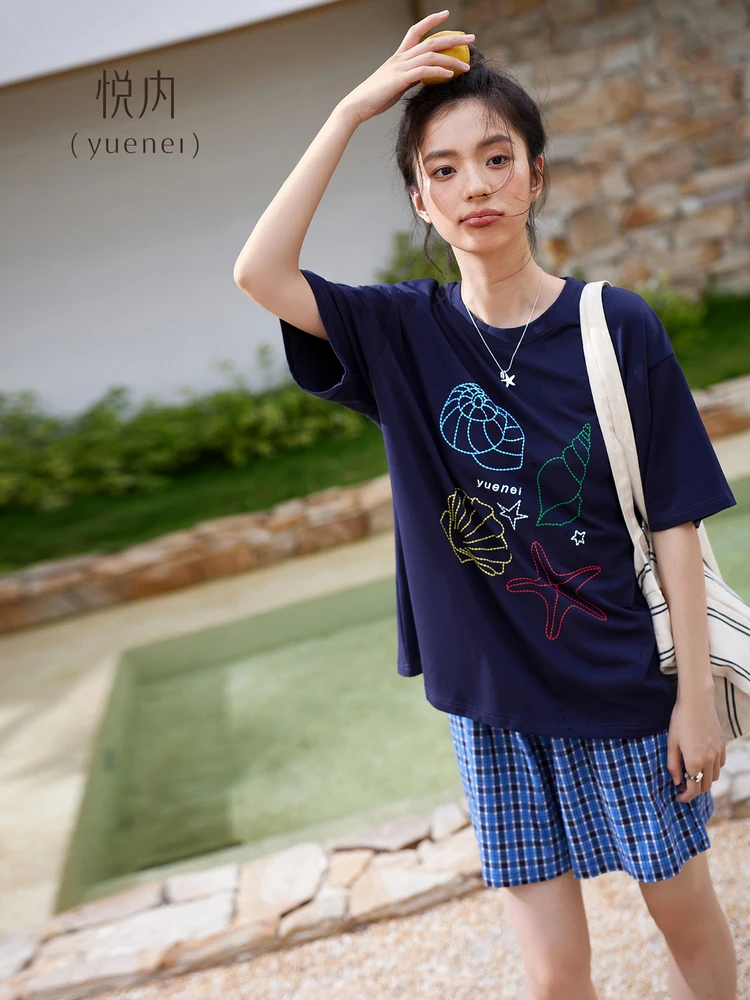 summer-casual-cotton-pajamas-women's-short-sleeve-shorts-home-clothes-fashion-loose-comfortable-outdoor-wearable-set