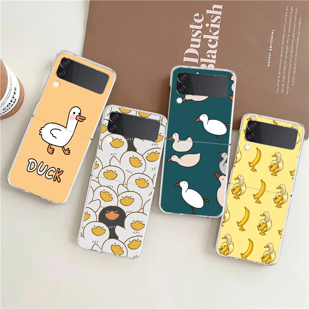 Phone Case For Samsung Galaxy Z Flip 3 4 5 Transparent fold Hard PC Shell For Galaxy Z Flip 3 5 Cover Cartoon Duck Goose Game