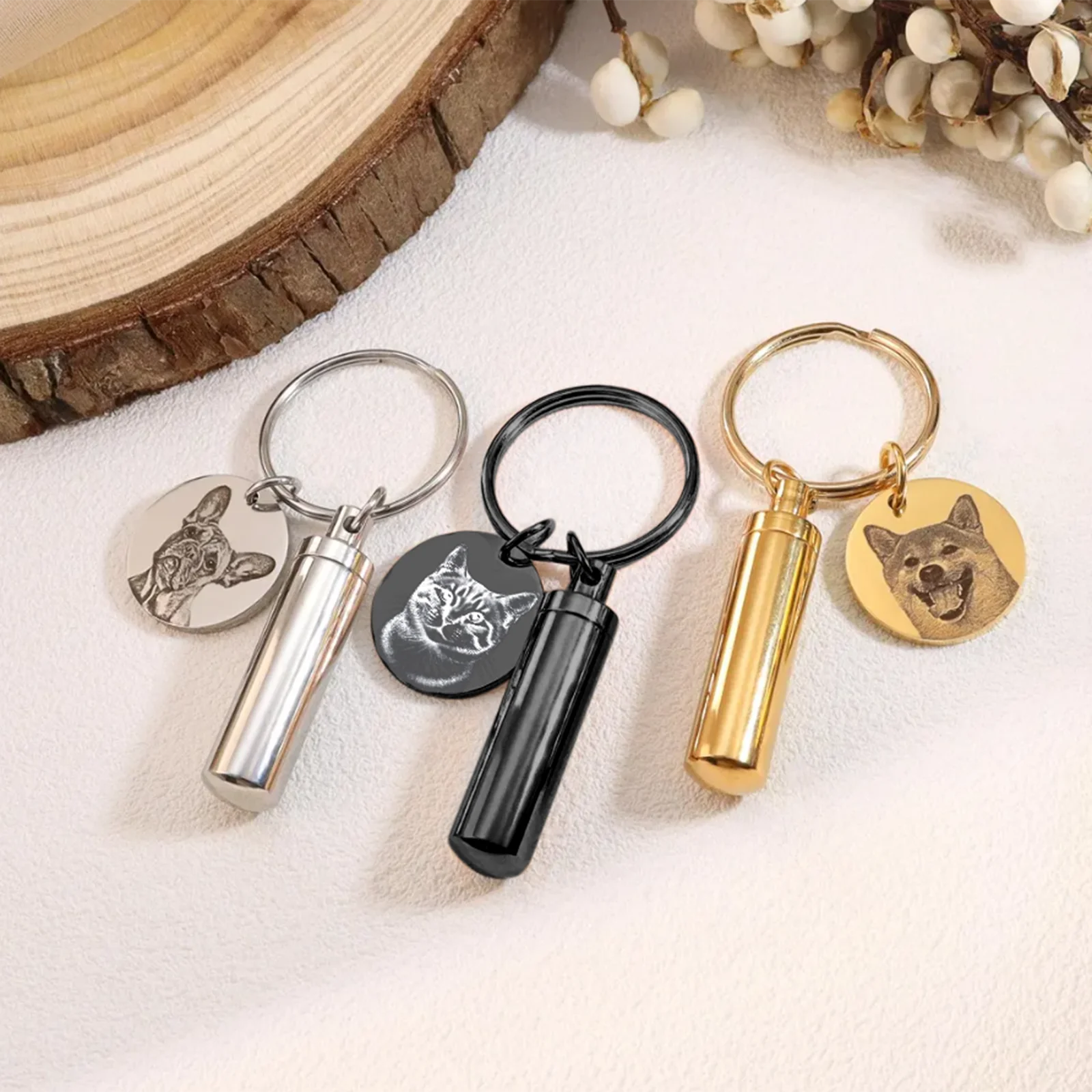 الحيوانات الأليفة صورة جرة المفاتيح شخصية الفولاذ المقاوم للصدأ رماد اسطوانة كيرينغ تذكار الحيوانات الأليفة التذكارية مفتاح سلسلة هدية لمحبي الحيوانات الأليفة #2