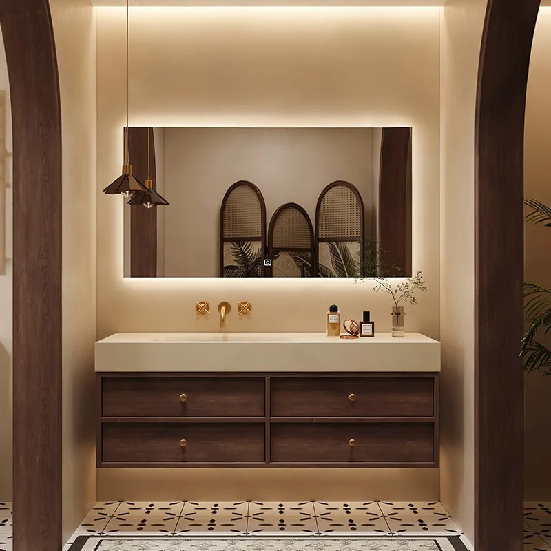 Medieval style slate hot-bent seamless integrated basin bath skeleton line bathroom cabinet combination