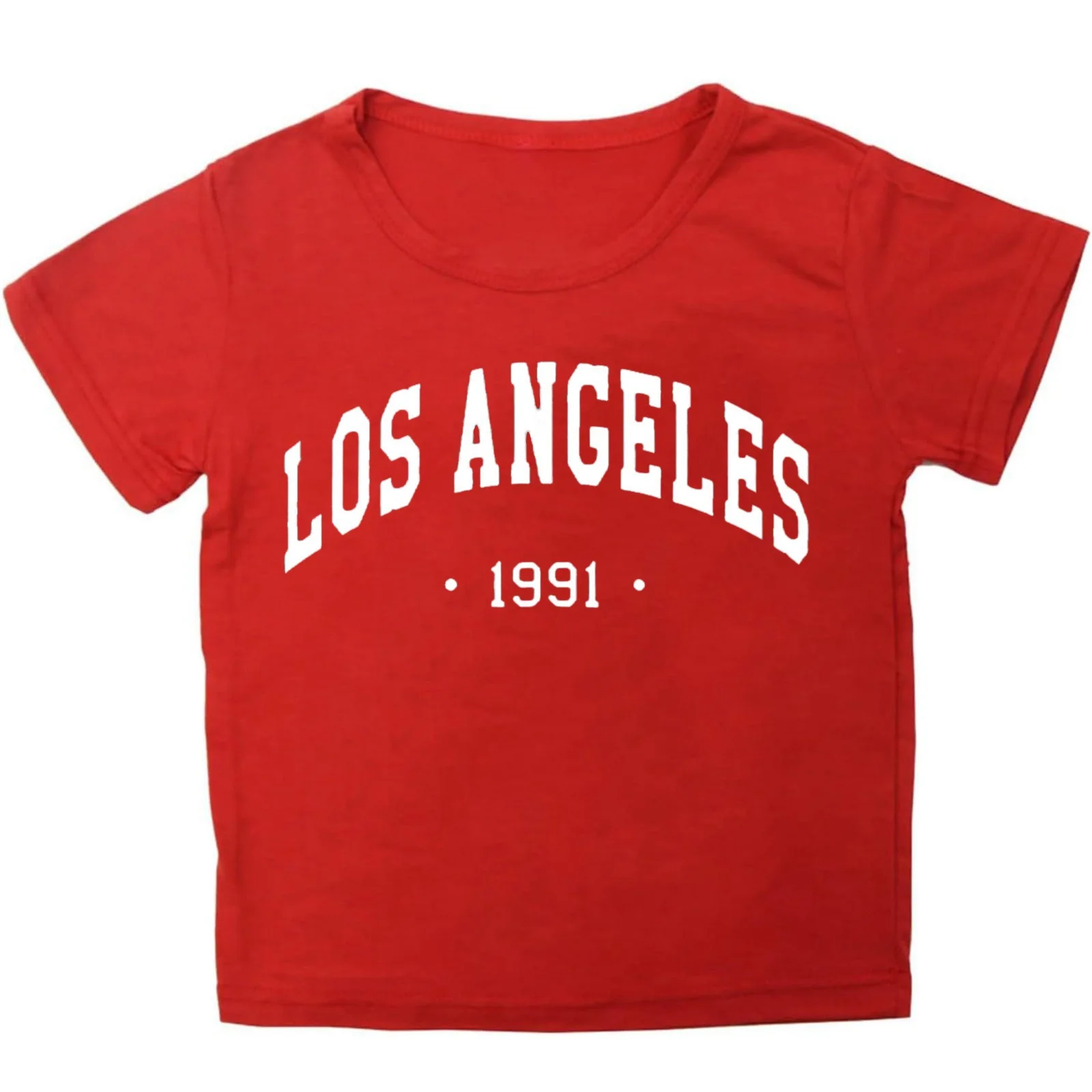 

New Los Angeles City Lettered Children's Round-neck T-shirt and Casual Short-sleeved Top Girls Clothes Kids Clothes