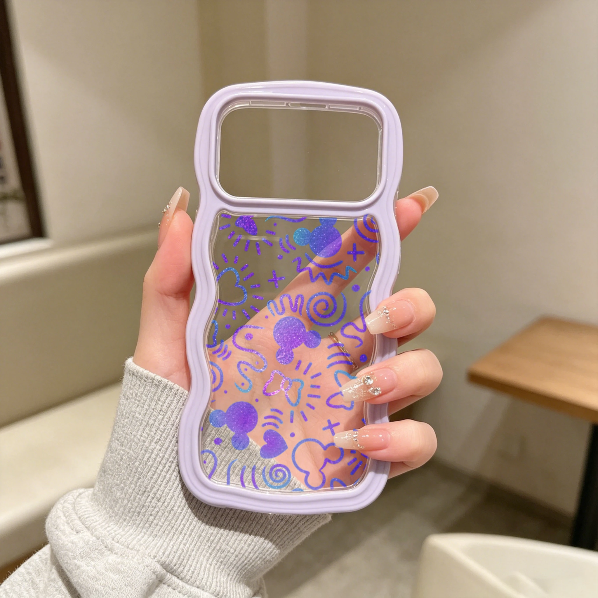 Cute Wavy Edge 2-in-1 Phone Case,   Cute Phone Case, Purple Gradient Graffiti Pattern With Wavy Edge Design  Soft TPU Hard PC Clear Shockproof Cell Phone Cover Compatible with iPhone 12/13/14/15/16 Series
