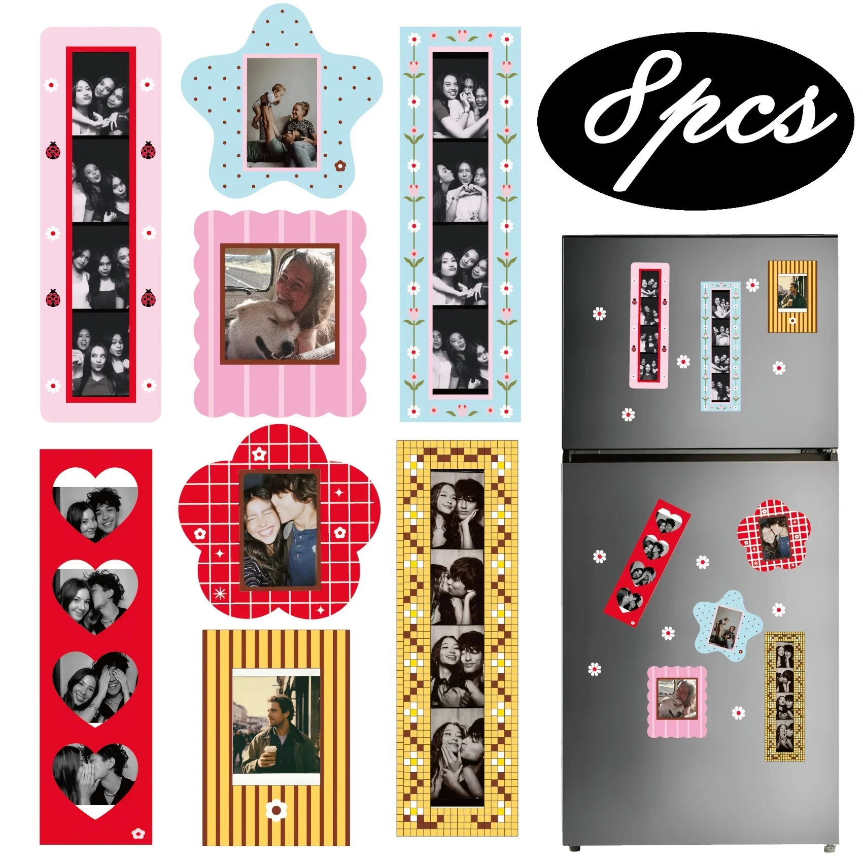8‑Piece Colorful Multi‑Size Magnetic Photo Frame Set,Fridge Mounted Frames for Refrigerator,Kitchen and Home Decoration
