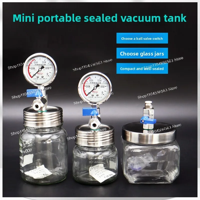 Lab Sample Storage Vacuum Canister, Compact Glass Seal with Ball Valve