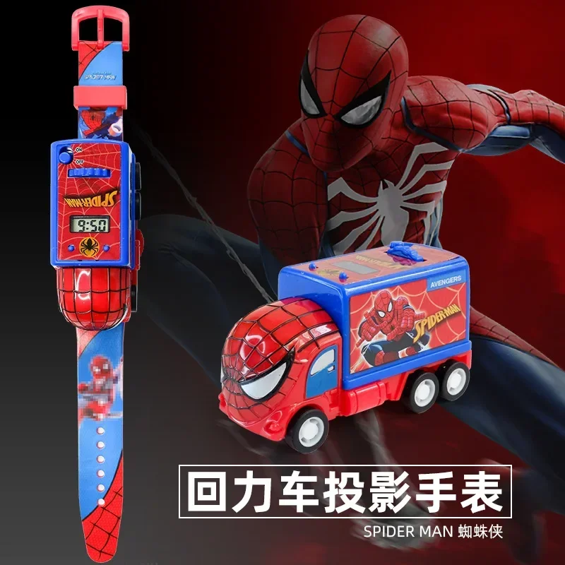 スパイダーマン子供用時計,漫画の投影,車の時計,豪華な電子時計,クリスマスプレゼント,男の子