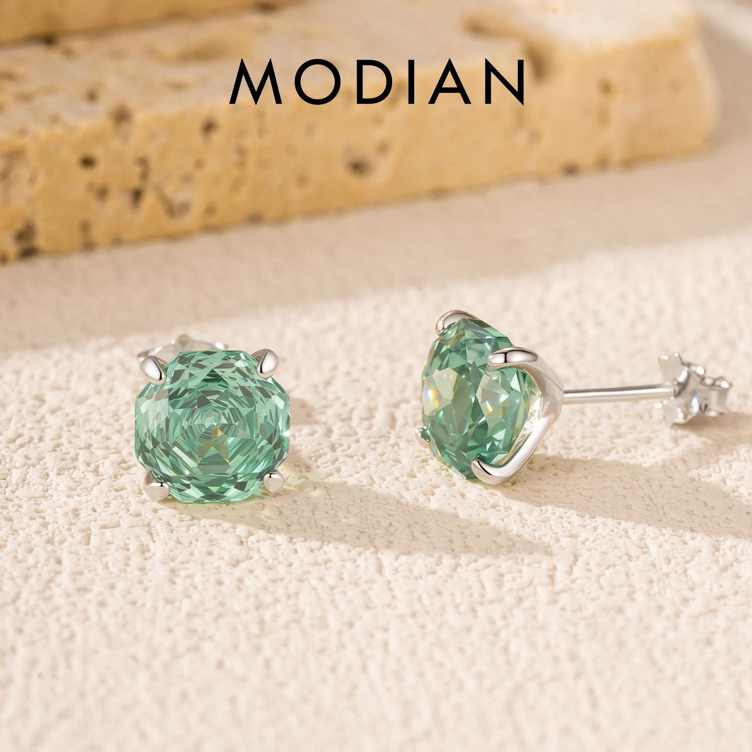 MODIAN Ohrstecker aus 925er-Sterlingsilber mit frischem Achteck, Paraiba-Farbe, Rosenschliff, Zirkon, für Damen und Herren, edler Schmuck