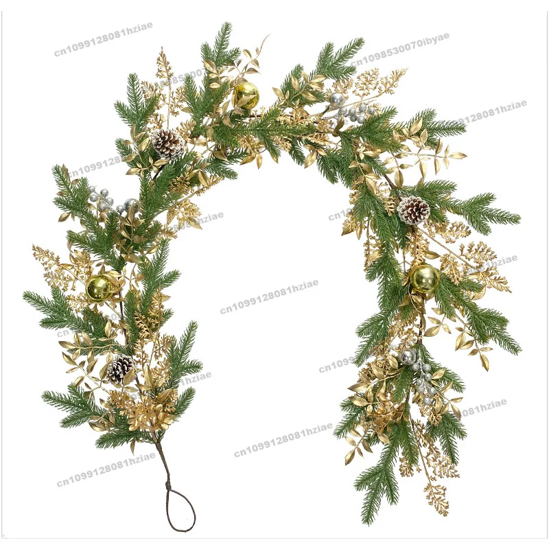 

Имитация сосновой иглы из ротанга, рождественский золотой шар, листья, сосновая шишка, настенное украшение для внутреннего камина