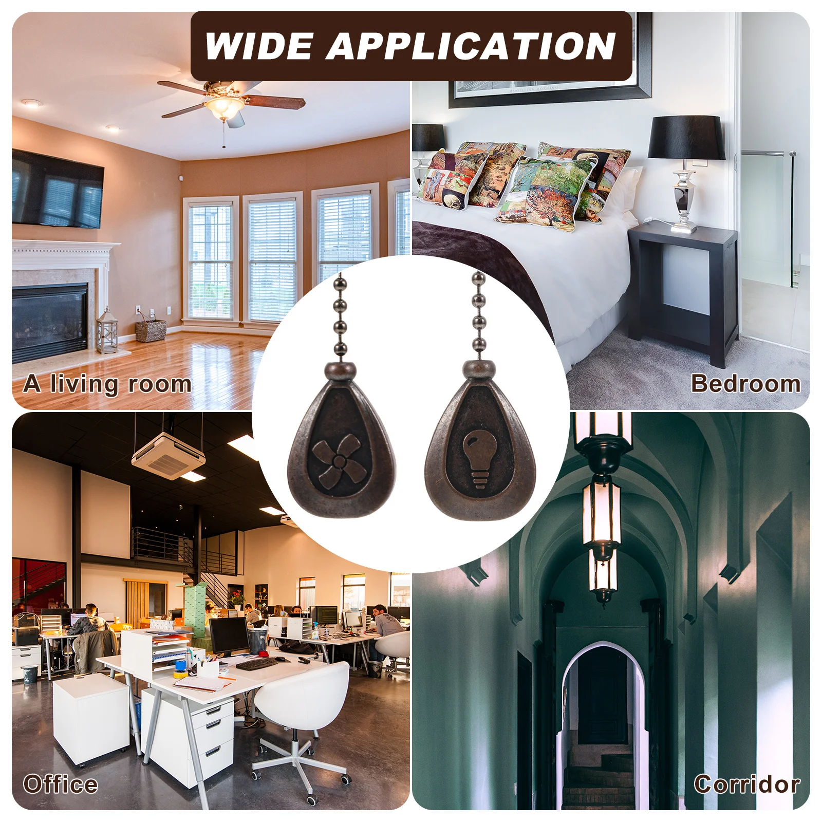 

2Pcs Vintage Ceiling Fan Pull Chain Extension High Quality Safe Decoration for Home Weddings Party Festival