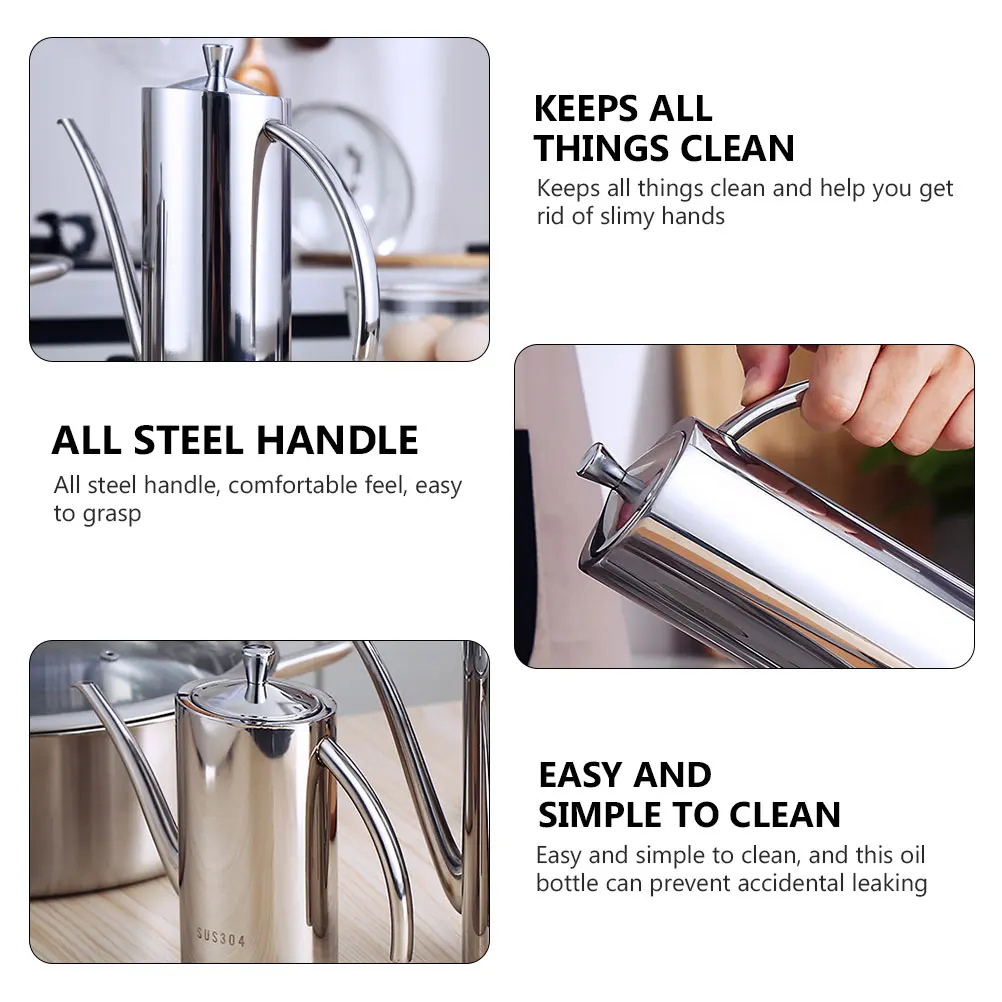 

1pc Stainless Steel Oil Bottle 500Ml Silver Leak Proof Condiment Bottle For Kitchen Soy Sauce Vinegar Household Storage