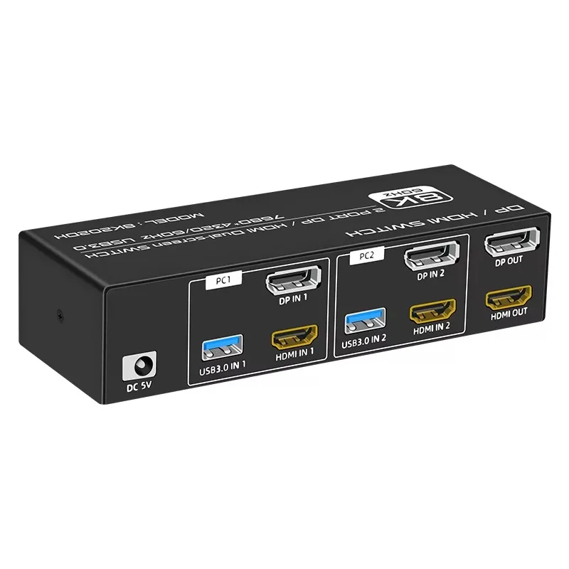 Fj-8K202DH Figear 8k Display Port/HDMI KVM Dual Screen Switch Usb3.0 7680*432060hz with Desktop Controller