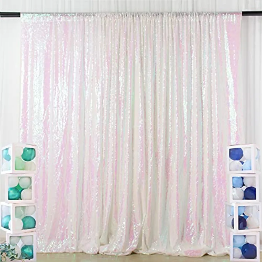 

Photo Booth Backdrop - Iridescent White Sequin 8FTX10FT Sparkle Backdrop for Baby Shower Birthday