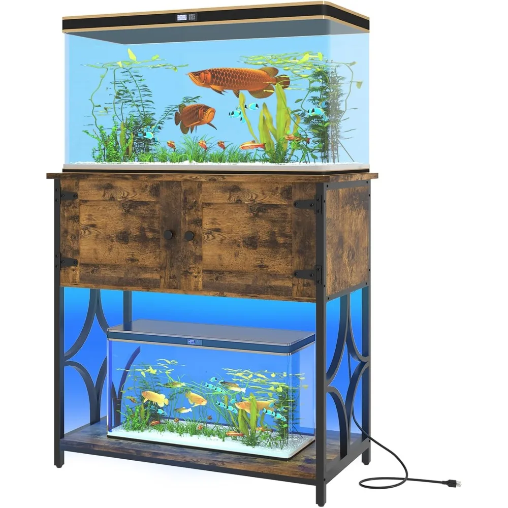 

20-29 Gallon Fish Tank Stand with Power Outlets & LED Light, 330LBS Capacity, 20 Gallon Aquarium Stand with Storage, Metal Fish