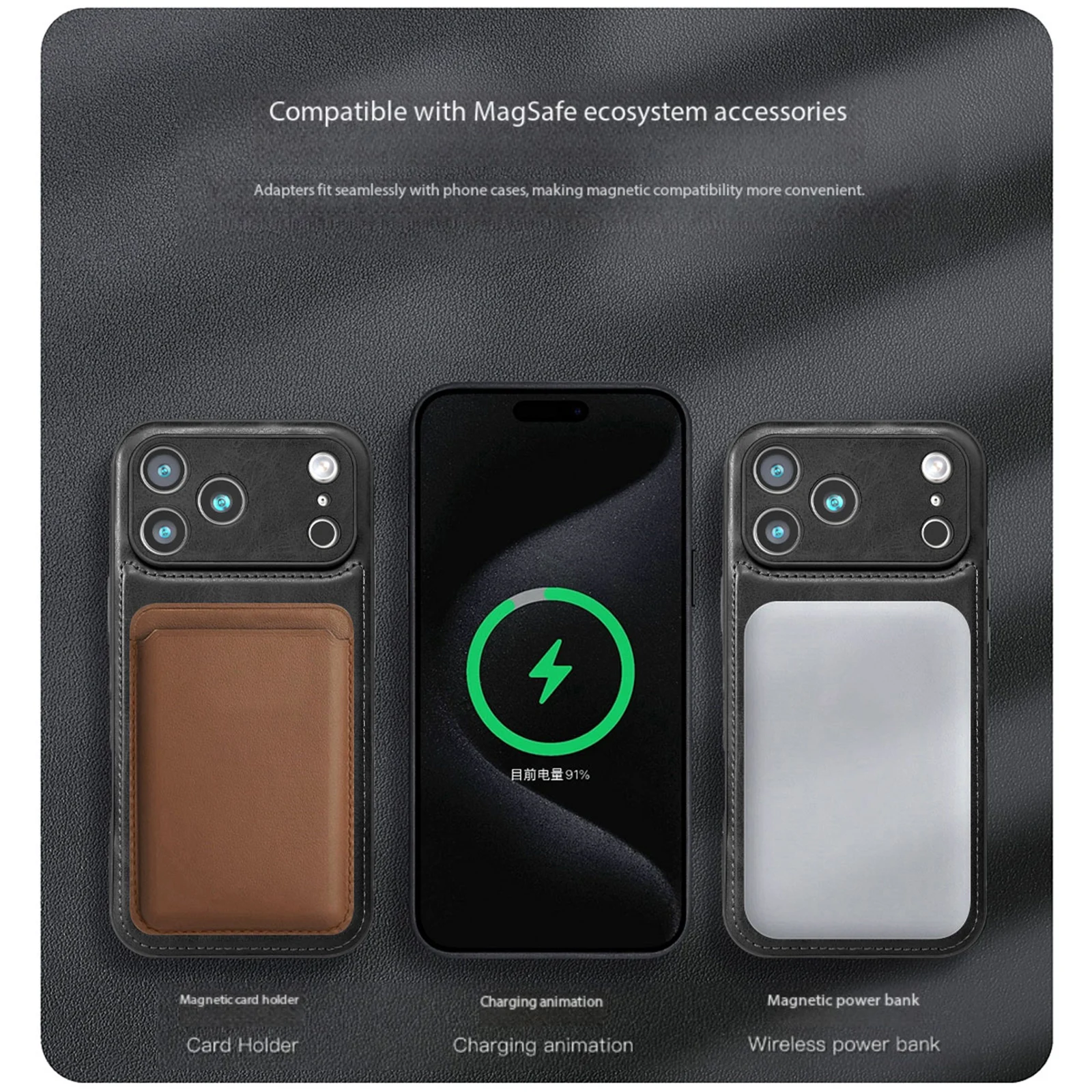 Luksusowe, wytrzymałe etui z magnetycznym zamknięciem, wykonane ze skóry, do Apple iPhone 18, 17 Pro Max, 16, 15, 14 Plus, 13, 12, 18 Pro – bezprzewodowe, odporne na wstrząsy, z funkcją MagSafe. — zdjęcie produktu 4