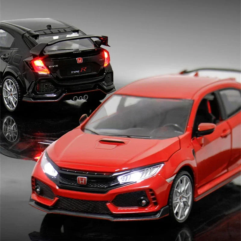 1:24 HONDA CIVIC TYPE-R Alloy Sports Car Model Diecast & Toy Vehicle Metal Racing Car Model Sound and Light Collection Kids Gift