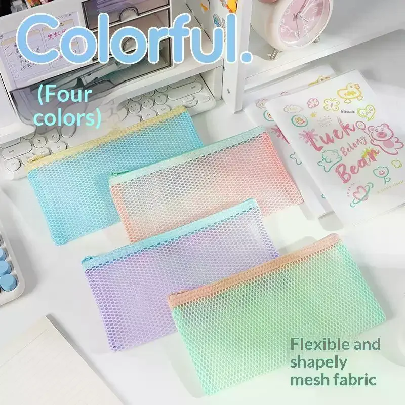Mesh Cosmetic Bag: Stylish Lightweight Portable Square Makeup Storage Zipper Sundries Toiletry Pouch